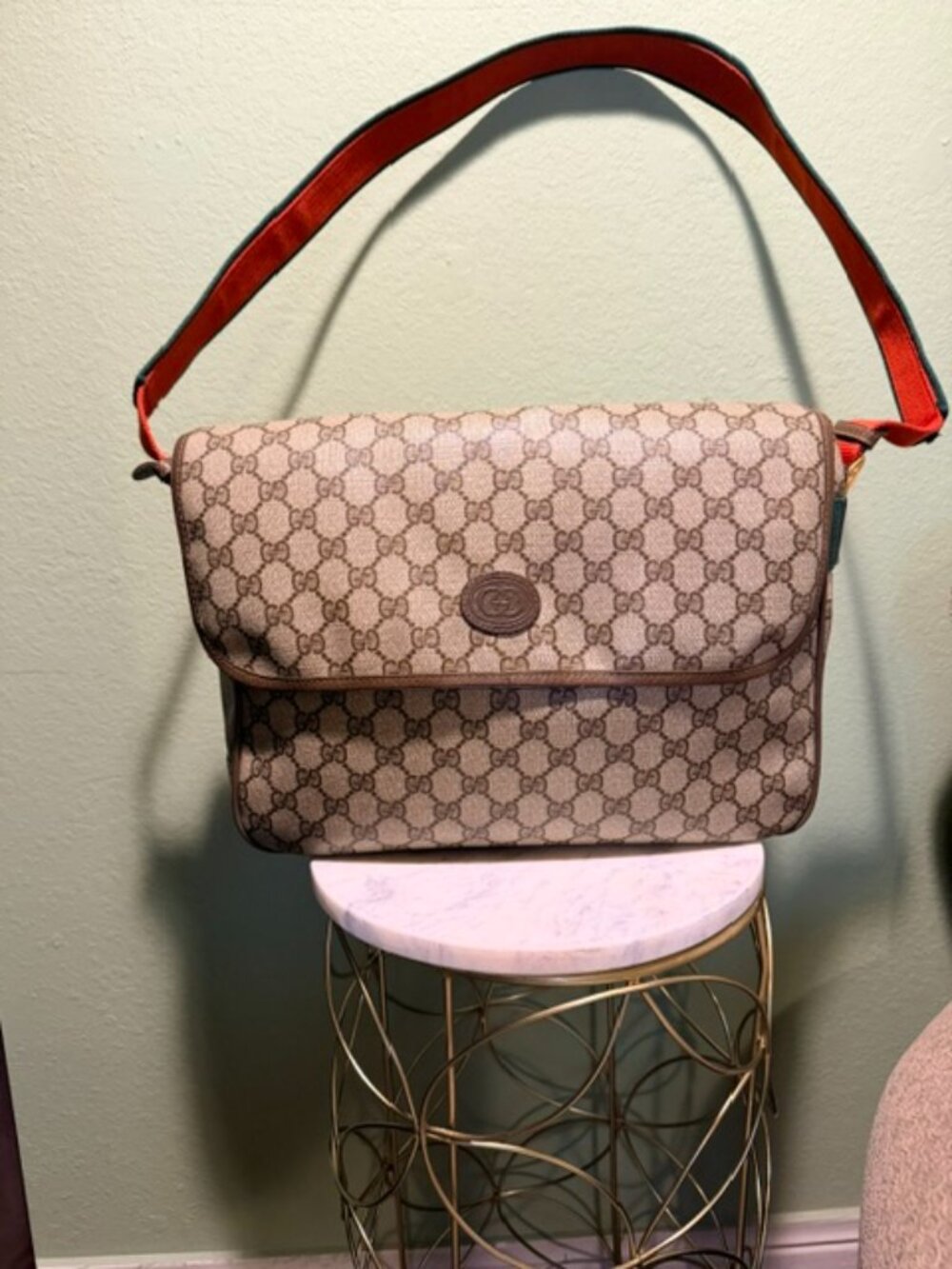 Authentic Gucci GG Pattern Shoulder Bag Beige Brown with Matching Wallet